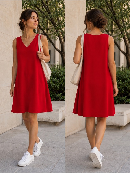 Koton Dresses & Skirts - Sleeveless Red V-Neck Swing Mini Dress
